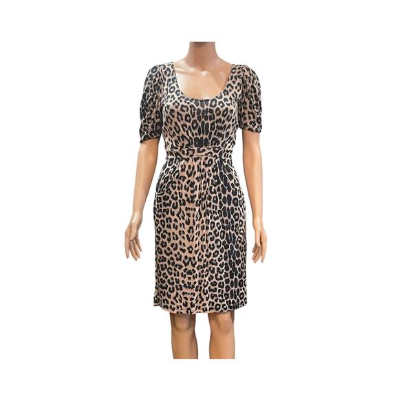 Zara Basics Leopard Print Short Sleeves Dress Size Large - Picture 2 of 9